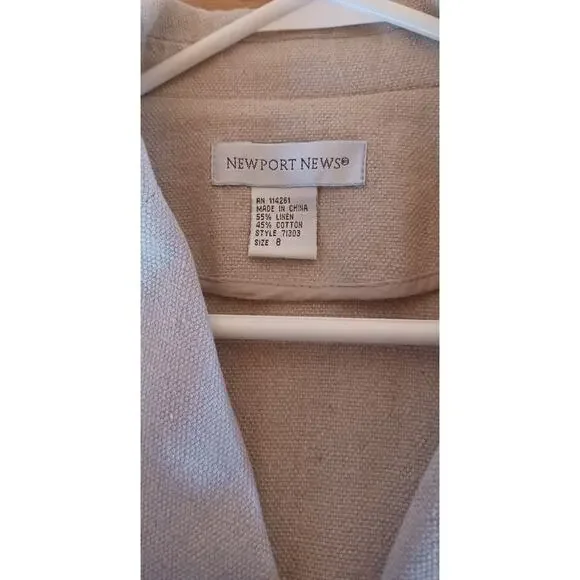 VTG Newport News Linen Blend Blazer Lace Details on Lapel Cuffs Pockets Womens 8 - Picture 6 of 7